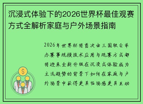 沉浸式体验下的2026世界杯最佳观赛方式全解析家庭与户外场景指南